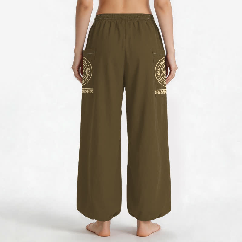 Buddha Stones Cotton Lotus Mandala Pattern Women's Elastic Waist Harem Pants With Side Pockets - image 9