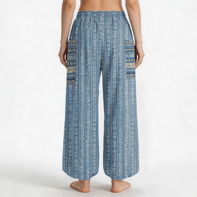 Buddha Stones Cotton Ethnic Geometric Stripe Pattern Women's Elastic Waist Harem Pants With Side Pockets - image 2