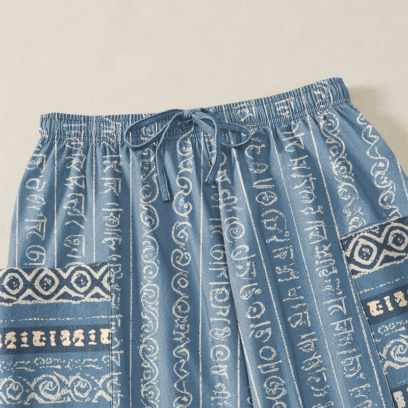 Buddha Stones Cotton Ethnic Geometric Stripe Pattern Women's Elastic Waist Harem Pants With Side Pockets - image 5