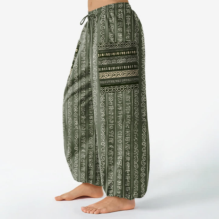 Buddha Stones Cotton Ethnic Geometric Stripe Pattern Women's Elastic Waist Harem Pants With Side Pockets - image 8