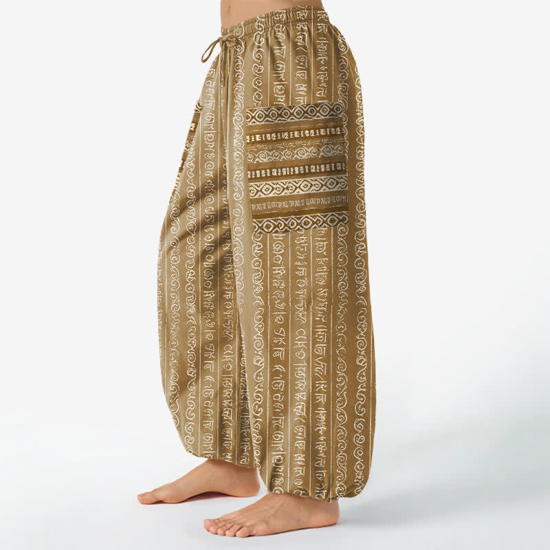 Buddha Stones Cotton Ethnic Geometric Stripe Pattern Women's Elastic Waist Harem Pants With Side Pockets - image 11