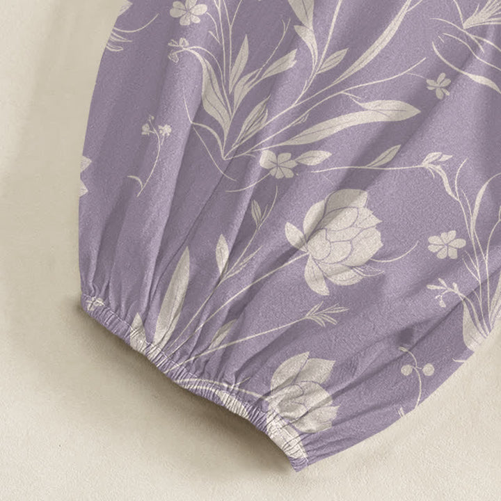 Buddha Stones Cotton Vintage Lotus Bloom Pattern Women's Elastic Waist Harem Pants With Side Pockets - image 6