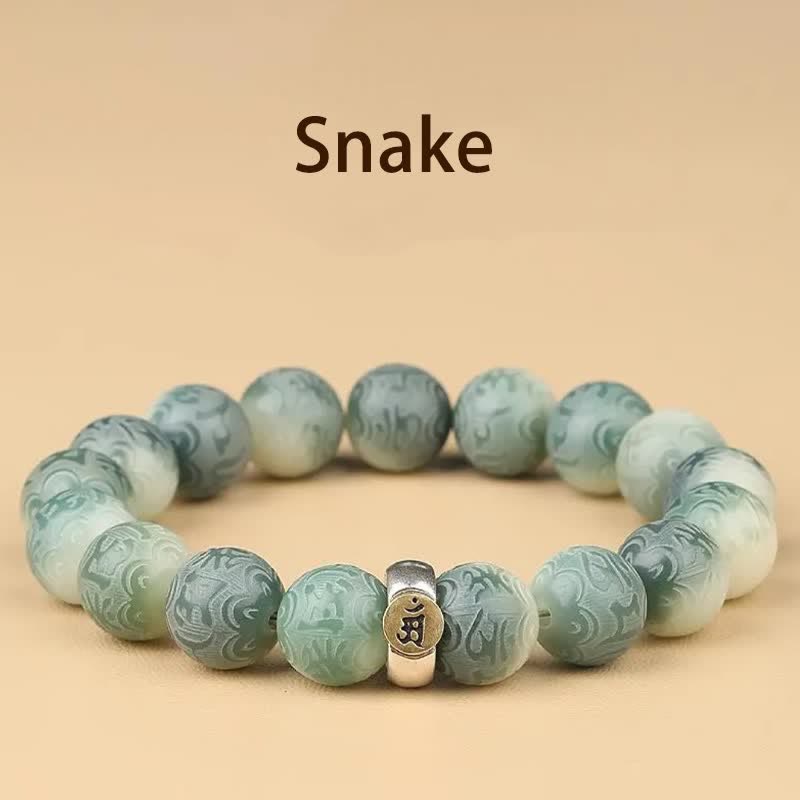 Buddha Stones Chinese Zodiac Bodhi Seed Om Mani Padme Hum Engraved Wisdom Bracelet - Snake - 12mm(Wrist Circumference 14-17cm) - image 17