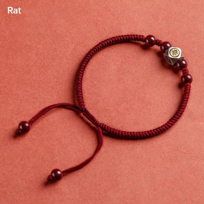 Buddha Stones 925 Sterling Silver Chinese Zodiac Cinnabar Calm Bracelet - Rat - Red(Wrist Circumference 14-18cm) - image 1
