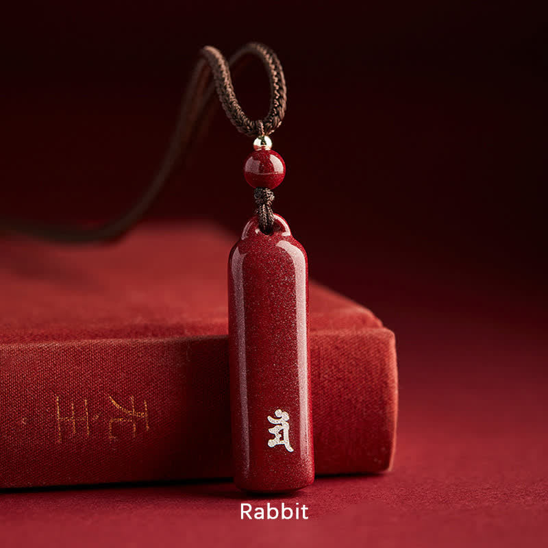 Buddha Stones Chinese Zodiac Cinnabar Amulet Protection String Necklace Pendant - Brown - Rabbit - image 11