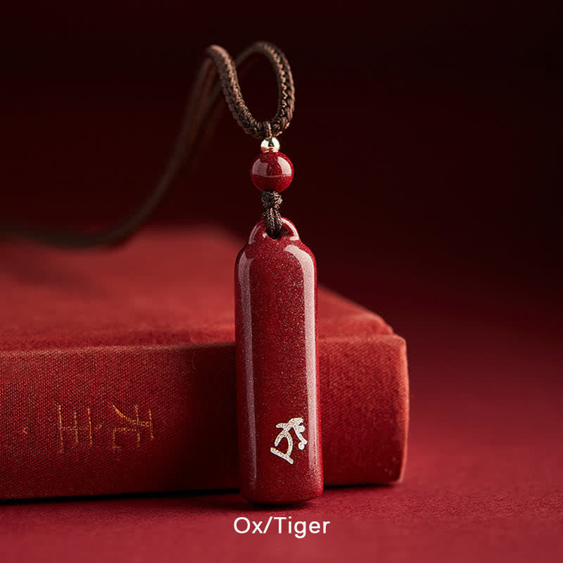 Buddha Stones Chinese Zodiac Cinnabar Amulet Protection String Necklace Pendant - Brown - Ox/Tiger - image 10