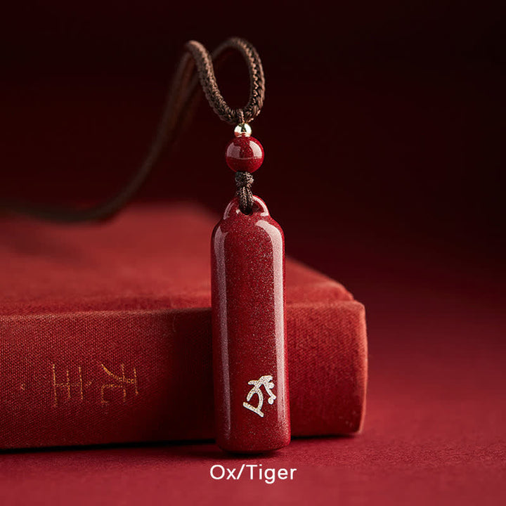 Buddha Stones Chinese Zodiac Cinnabar Amulet Protection String Necklace Pendant - Brown - Ox/Tiger - image 10