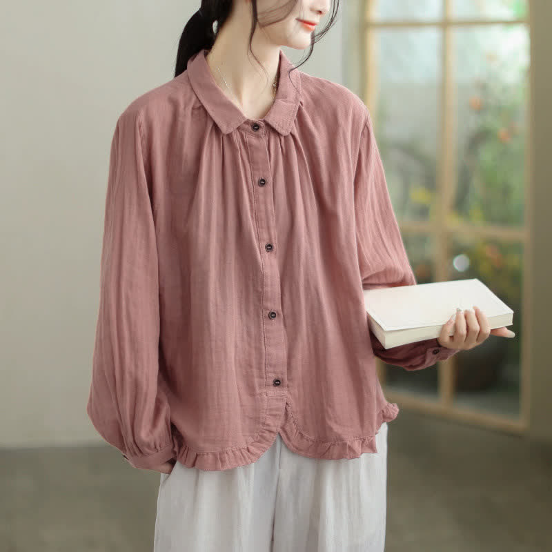 Buddha Stones Spring Fall Minimalist Simple Button-Up Solid Women's Long Sleeve Shirts - RosyBrown - US12, UK/AU16, EU44 (2XL) - image 5