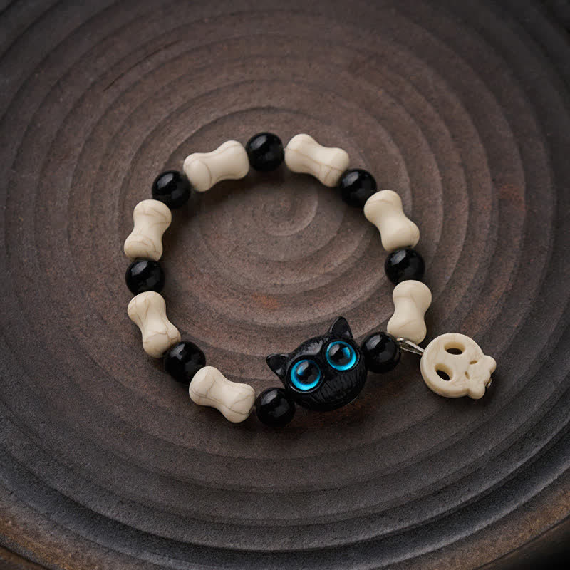 Buddha Stones Skull Black Cat Beaded Strength Bracelet - image 1