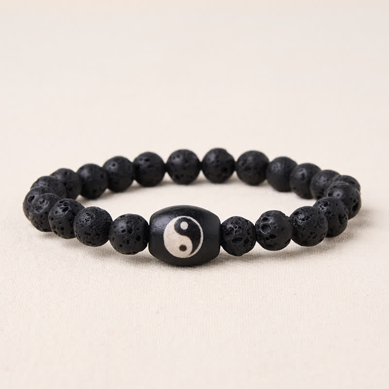 Buddha Stones Lava Rock Black Onyx Yin Yang Bead Support Bracelet - image 2