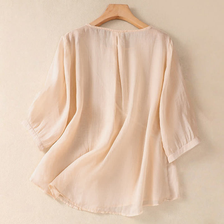 Buddha Stones Embroidered Flower Crew Neck Design Women's Half Sleeve Shirt - image 23