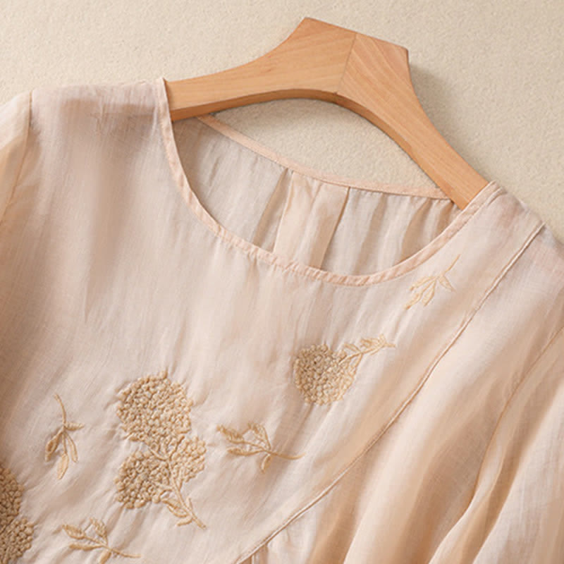 Buddha Stones Embroidered Flower Crew Neck Design Women's Half Sleeve Shirt - image 24