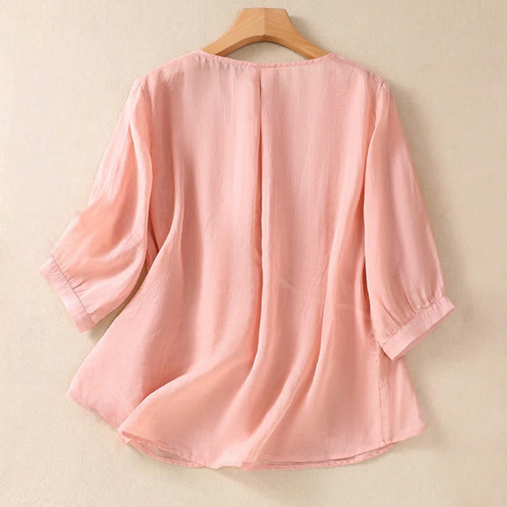 Buddha Stones Embroidered Flower Crew Neck Design Women's Half Sleeve Shirt - image 15