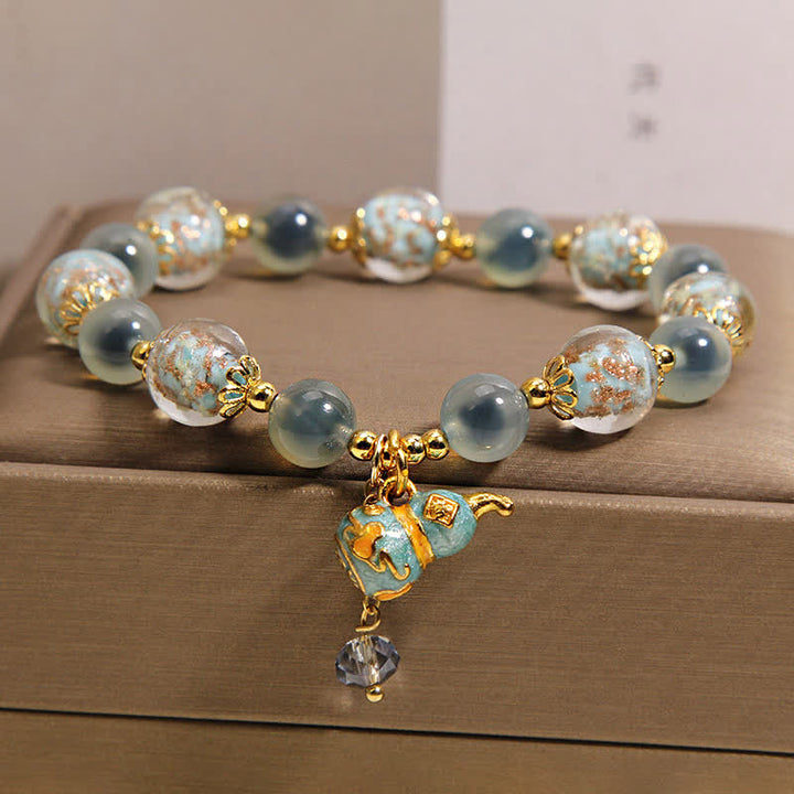 Buddha Stones Blue Candy Agate Liuli Glass Gourd Charm Joy Bracelet - image 9