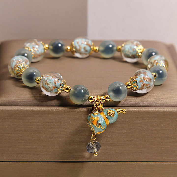 Buddha Stones Blue Candy Agate Liuli Glass Gourd Charm Joy Bracelet - image 7