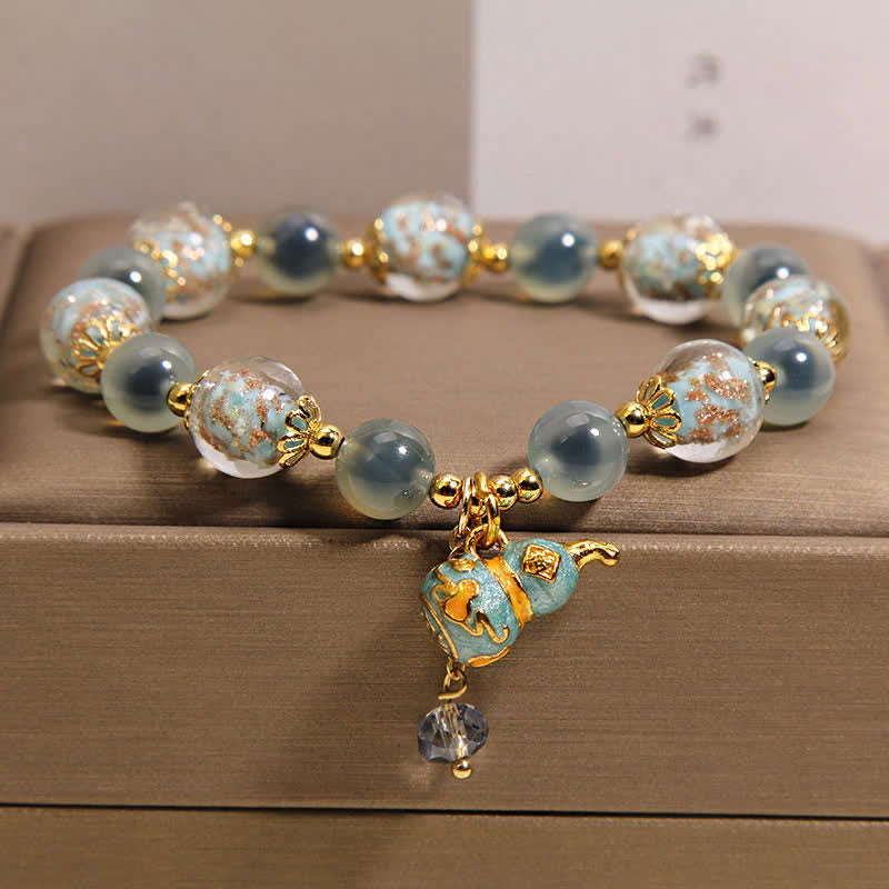Buddha Stones Blue Candy Agate Liuli Glass Gourd Charm Joy Bracelet - image 8