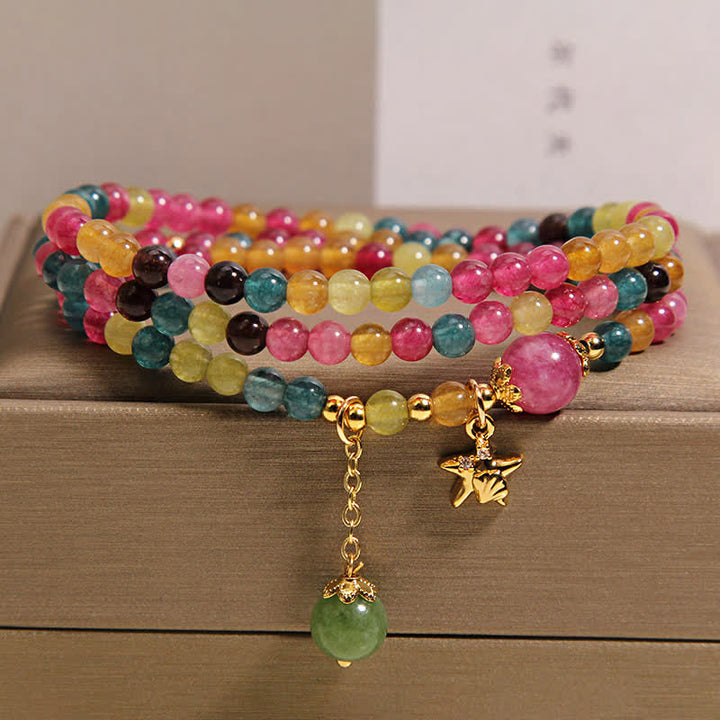 Buddha Stones Rainbow Tourmaline Starfish Charm Protection Triple Wrap Bracelet - image 7
