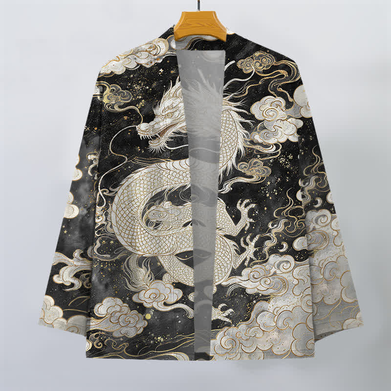Buddha Stones Cotton Celestial Dragon Swirl Cloud Pattern Open Front Men's Kimono - image 10
