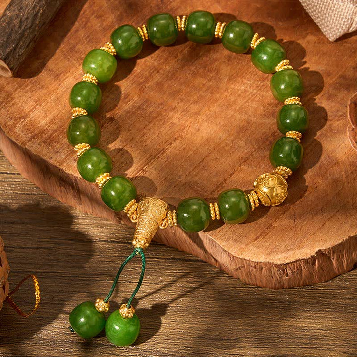Buddha Stones Cyan Jade Harmony Golden Accent Bracelet - image 8