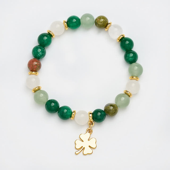 Buddha Stones Green Aventurine Four-leaf Clover Luck Round Beaded Bracelet - image 10
