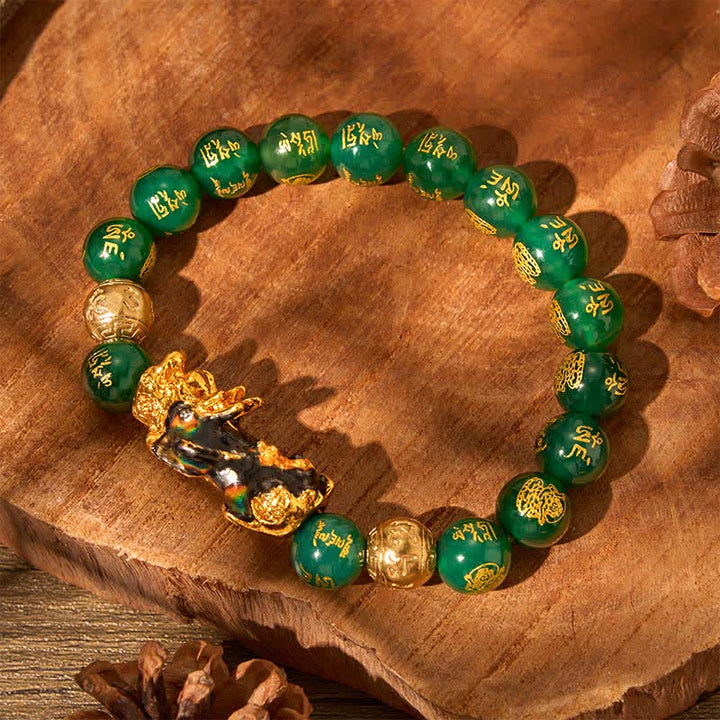 Buddha Stones Natural Green Agate Om Mani Padme Hum Color Change PiXiu Success Bracelet - image 4