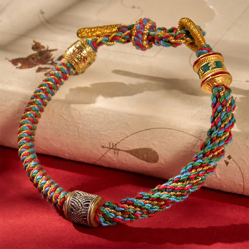Buddha Stones Hand-Woven Om Mani Padme Hum Five Elements Wuxing Wisdom Tibetan Braided Bracelet - Multicolor(Wrist Circumference: 5.9–6.7 in / 15–17 cm) - image 0