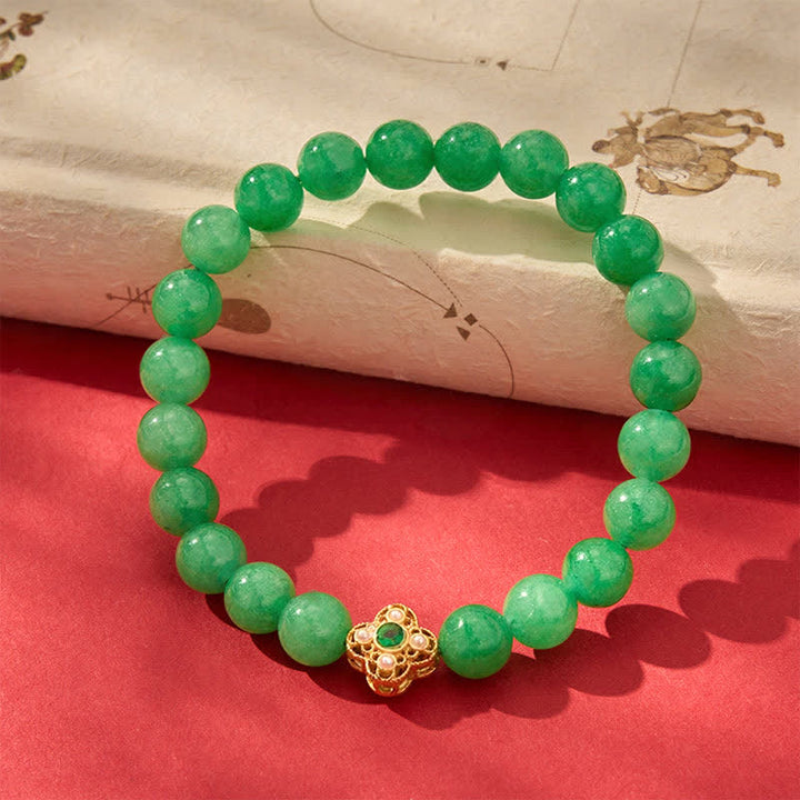 Buddha Stones Natural Quartzite Jade Beads Flower Peace Bracelet - image 3