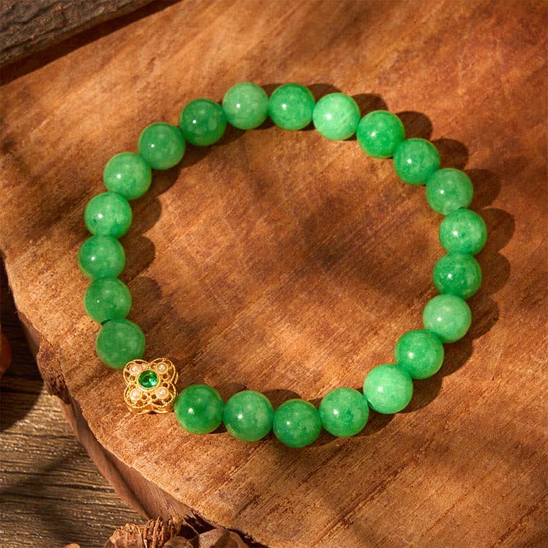 Buddha Stones Natural Quartzite Jade Beads Flower Peace Bracelet - image 4