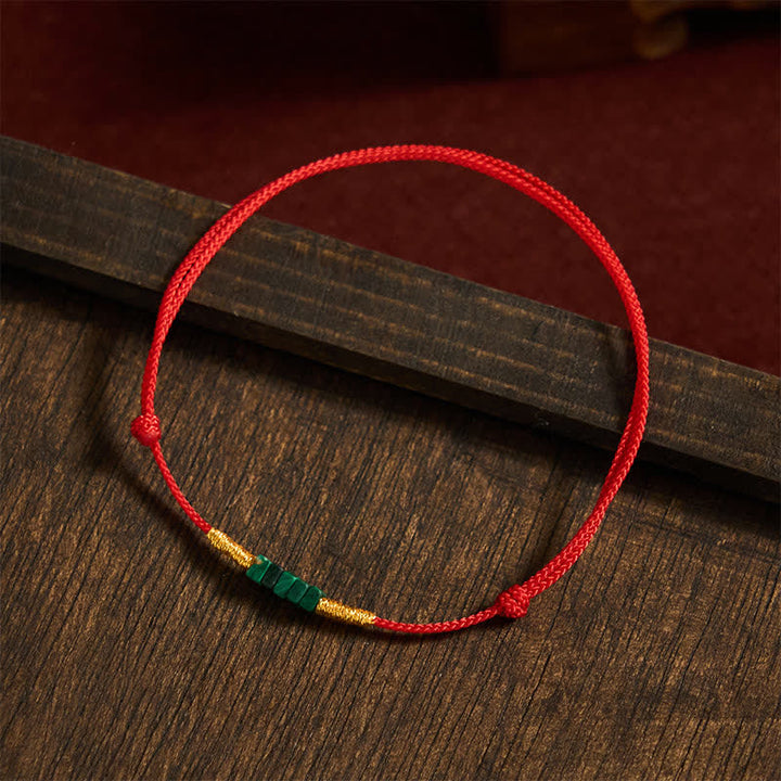 Buddha Stones Natural Ultra-fine Malachite Beads Luck Protection Braided Red Rope Bracelet - image 3