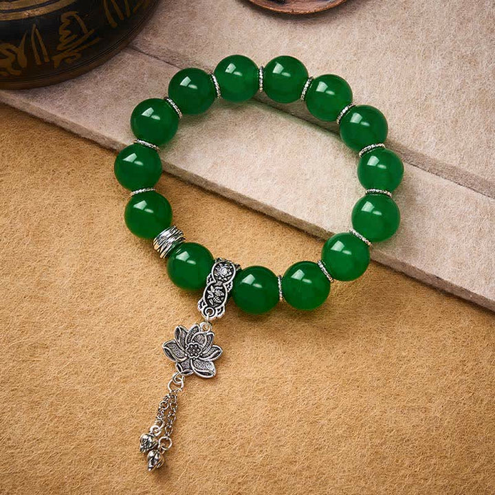 Buddha Stones Natural Green Quartzite Jade Beads Lotus Charm Protection Bracelet - image 3