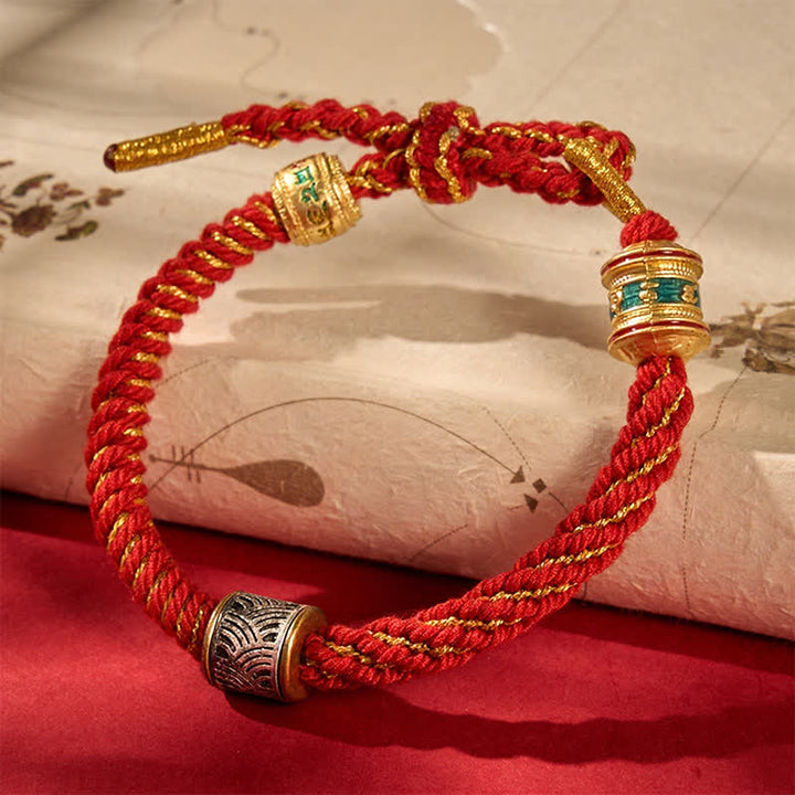 Buddha Stones Hand-Woven Om Mani Padme Hum Five Elements Wuxing Wisdom Tibetan Braided Bracelet - Red(Wrist Circumference: 5.9–6.7 in / 15–17 cm) - image 14