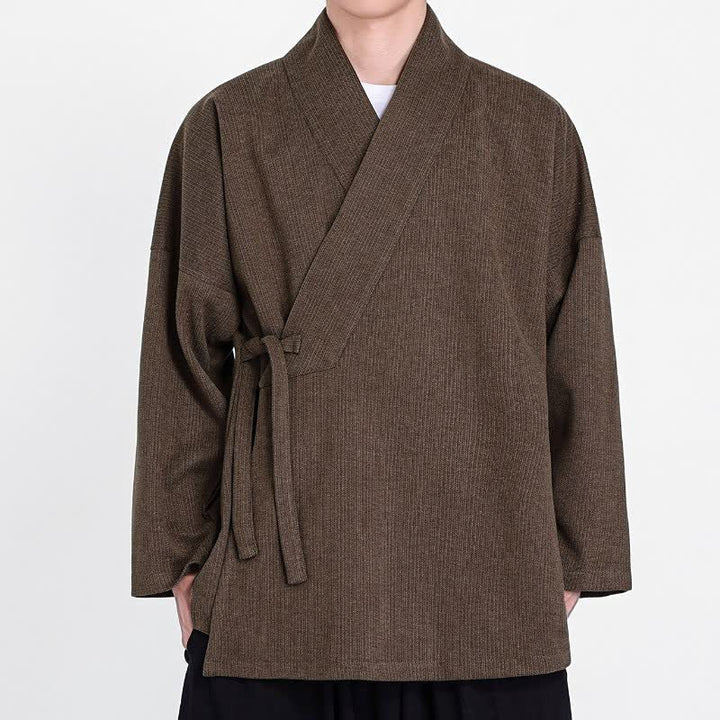 Buddha Stones Fall Winter Classic Minimalist Solid Corduroy Men's Kimonos - Sienna - US/UK/AU46，EU56 (5XL) - image 0