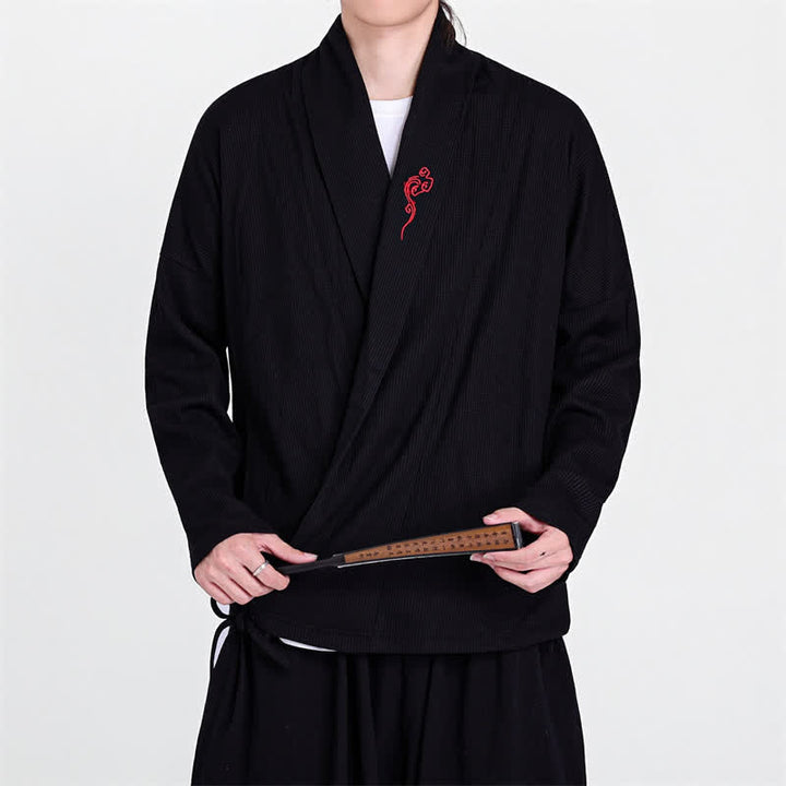 Buddha Stones Fall Winter Casual Tang Style Embroidery Solid Men's Kimonos - image 3