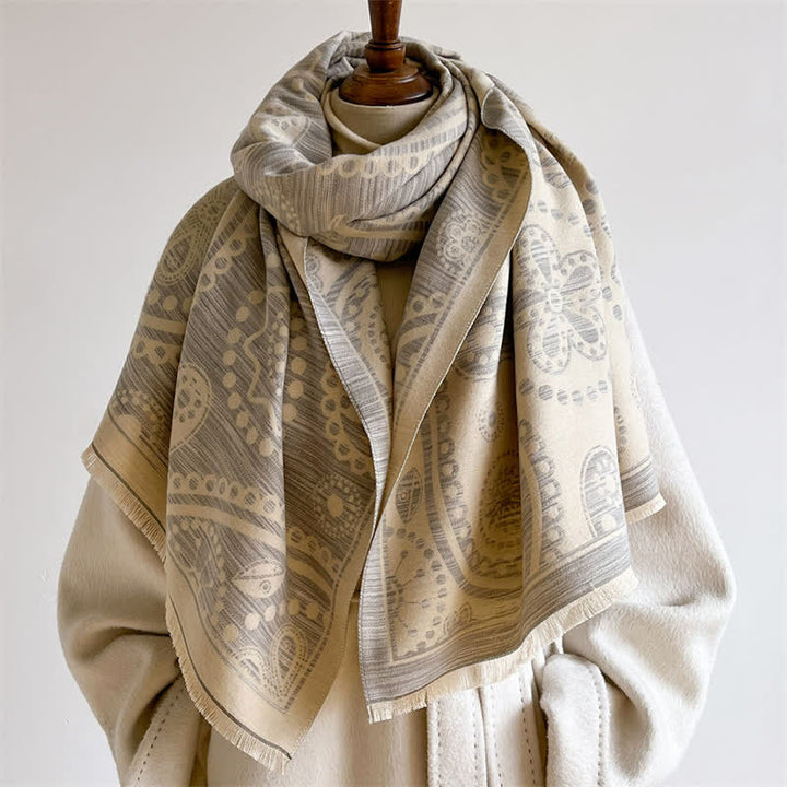Buddha Stones Fall Baroque Paisley Cashew Flower Pattern Tassel Shawl - image 11