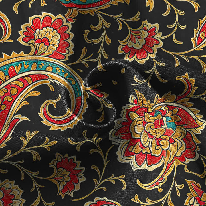 Buddha Stones Pure Cotton Retro Floral Scroll Pattern Frog Button Women's Elastic Waist Harem Pants With Pockets - image 4