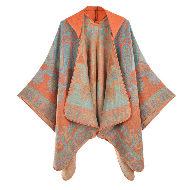 Buddha Stones Fall Winter Hooded Paisley Geometric Boho Poncho Style Shawl - image 3