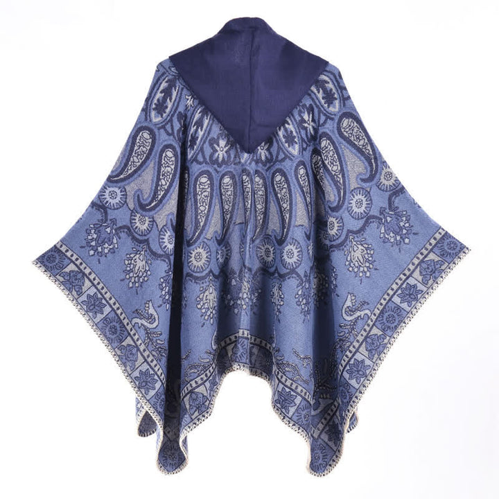 Buddha Stones Fall Winter Hooded Paisley Geometric Boho Poncho Style Shawl - image 11