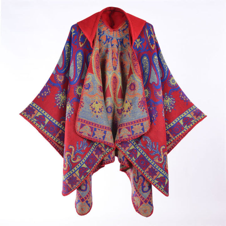 Buddha Stones Fall Winter Hooded Paisley Geometric Boho Poncho Style Shawl - image 15
