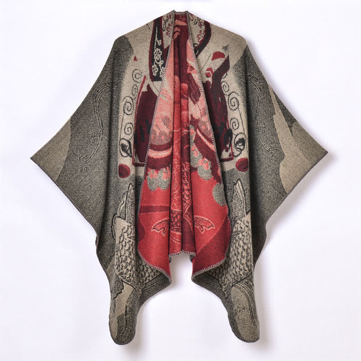Buddha Stones Fall Winter Koi Fish Clouds Oriental Draped Soft Shawl - Black - 130x150cm - image 15