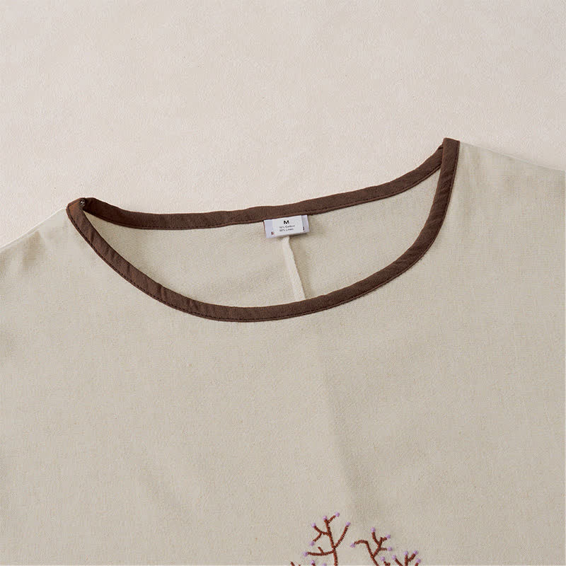 Buddha Stones Casual Embroidery Tree Drawstring Women's Crew Neck Design Half Sleeve T-Shirt - image 31