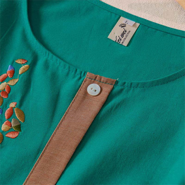 Buddha Stones Spring Ethnic Embroidery Half Sleeve Women's Midi Dress - image 16