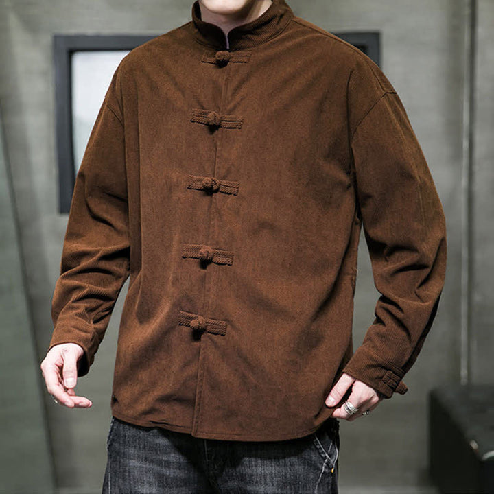 Buddha Stones Fall Winter Casual Tang Style Frog Button Solid Cotton Men's Jacket - image 7