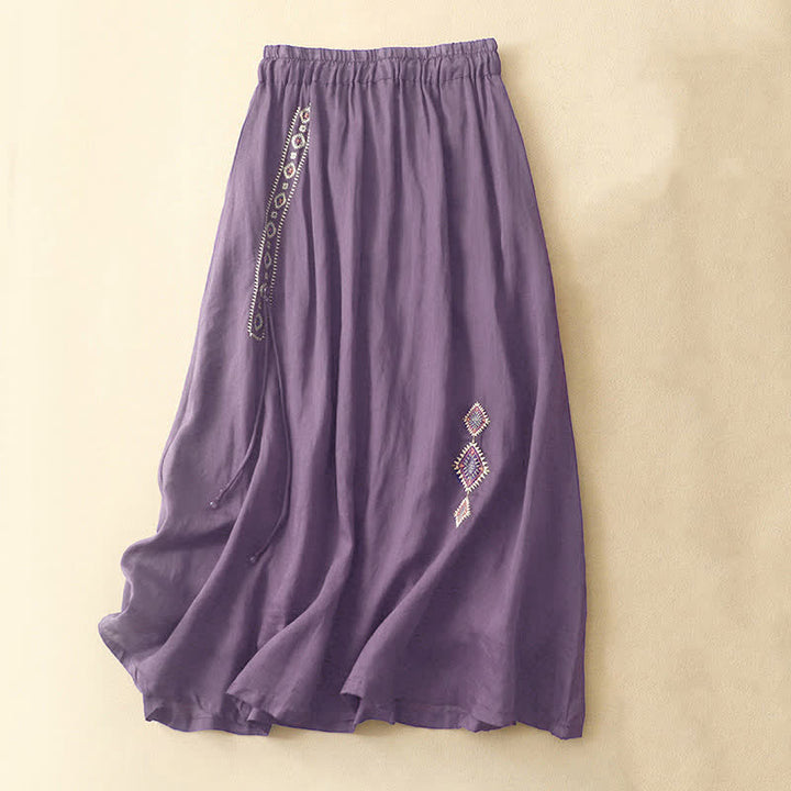 Buddha Stones Ethnic Vintage Embroidery Button Design Women's 7-8 Length Skirt - DarkViolet - US8-10，UK/AU12-14，EU40-42 (2XL) - image 0
