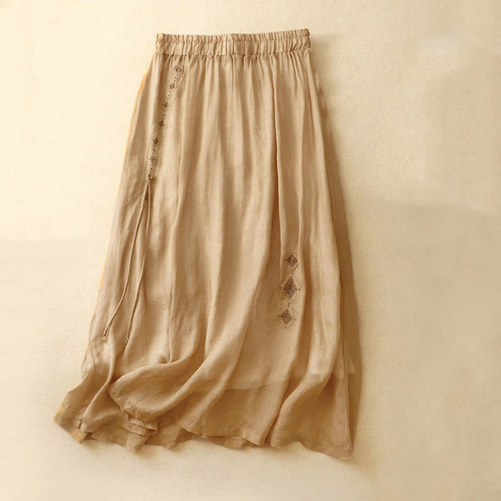 Buddha Stones Ethnic Vintage Embroidery Button Design Women's 7-8 Length Skirt - Wheat - US8-10，UK/AU12-14，EU40-42 (2XL) - image 8