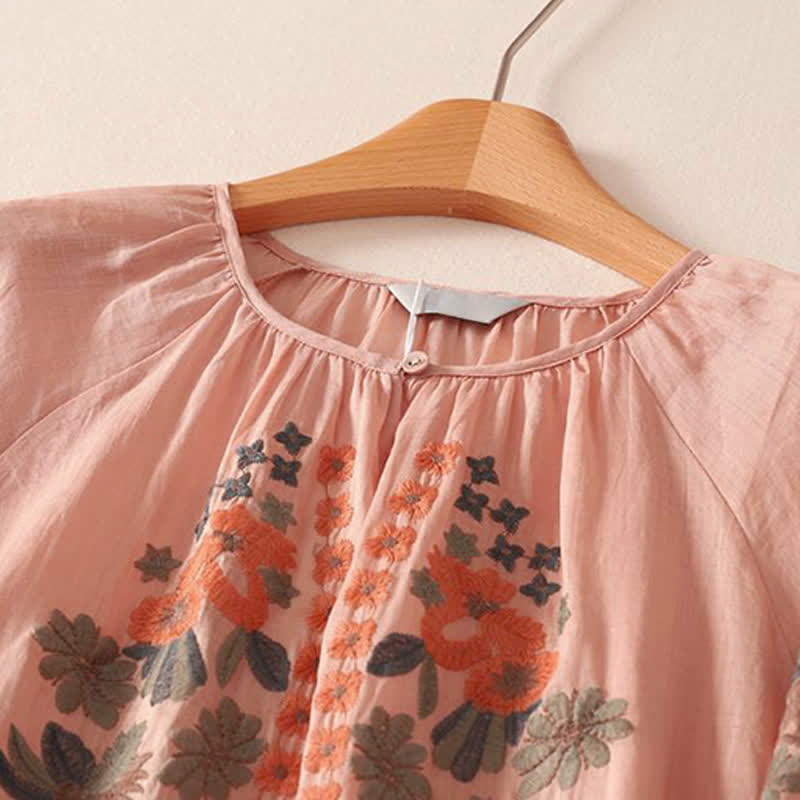 Buddha Stones Summer Boho Embroidery Floral Women's Elbow-Length Sleeve Dress - image 2