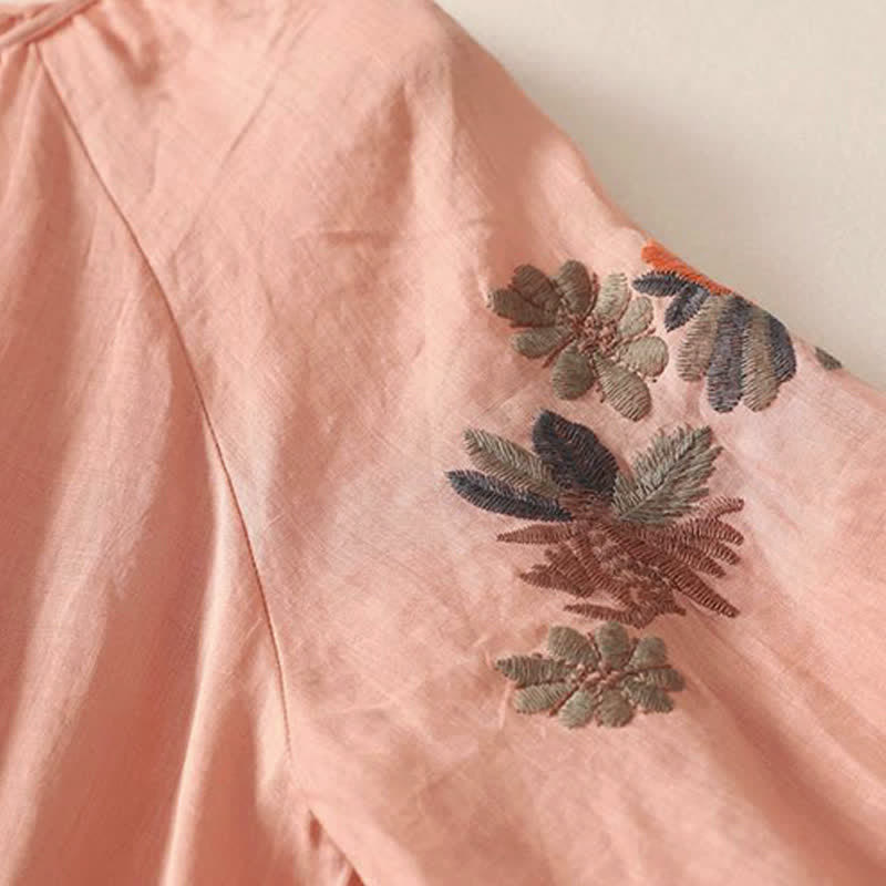 Buddha Stones Summer Boho Embroidery Floral Women's Elbow-Length Sleeve Dress - image 5