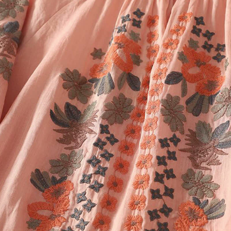 Buddha Stones Summer Boho Embroidery Floral Women's Elbow-Length Sleeve Dress - image 4
