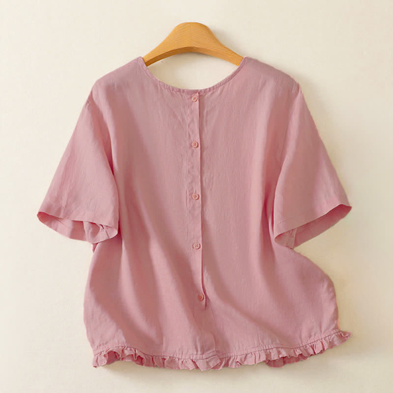 Buddha Stones Summer Casual Minimalist Ruffle Hem Solid Women's Short Sleeve T-Shirts - image 3