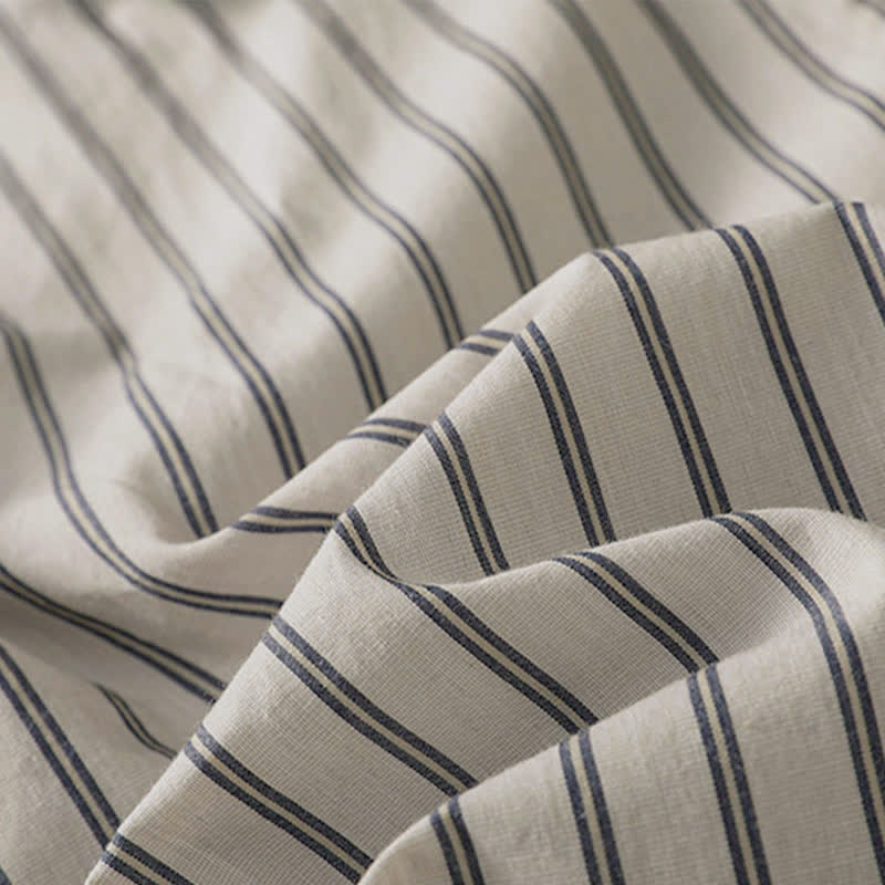 Buddha Stones Spring Summer Casual Minimalist Button-Up Striped Contrast Trim Women's Long Sleeve Shirts With Patch Pocket - image 9