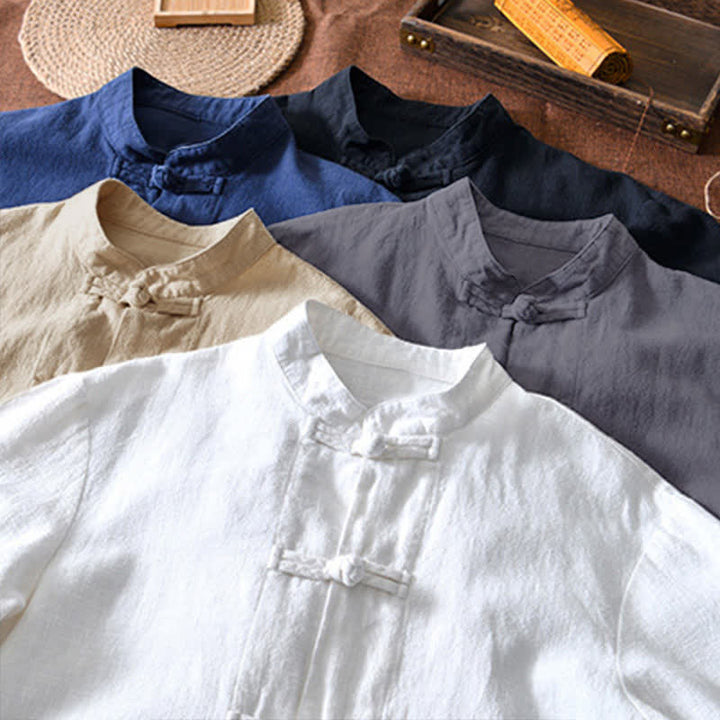 Buddha Stones Frog-Button Chinese Tang Suit Cotton Linen Men Shirt With Pockets - image 33